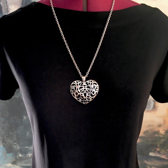 Jewelry - Large Silver Tone Cut Out Heart Pendant With 24" Chain